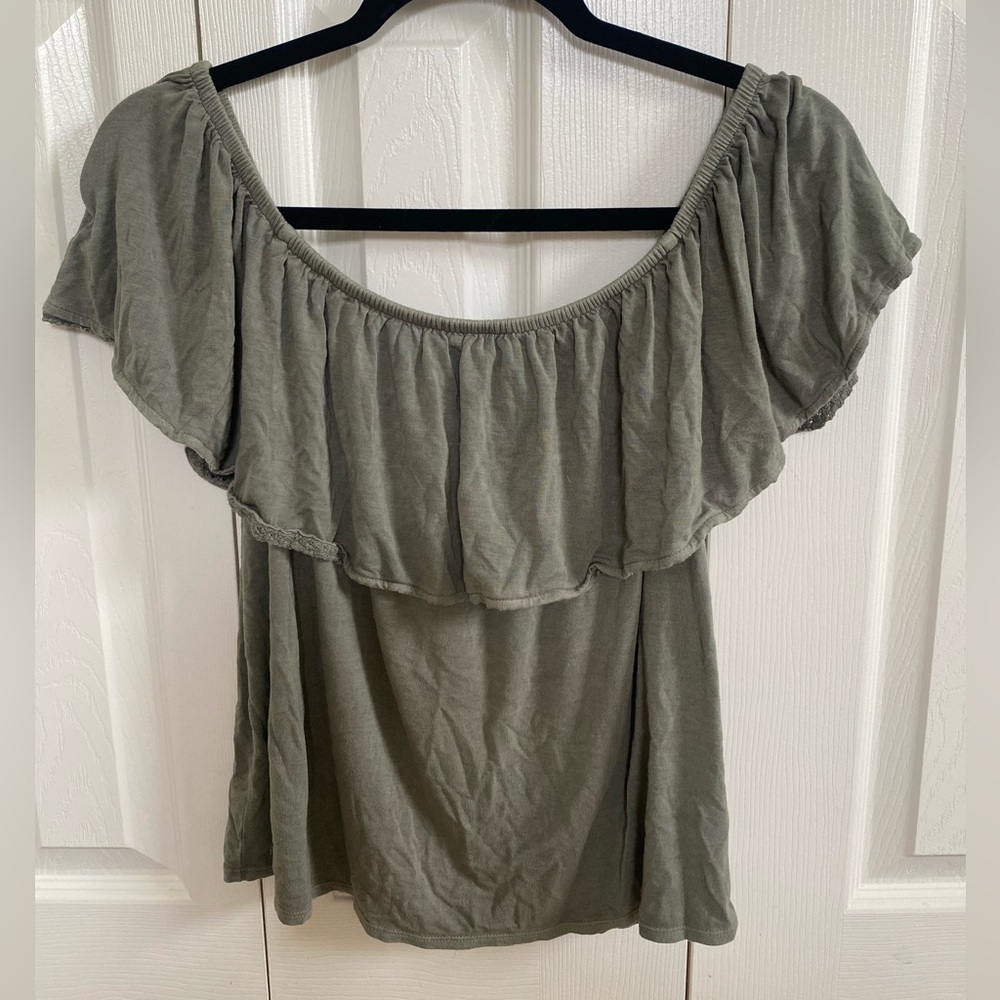 AE Olive Green Off-Shoulder Soft and Sexy Top